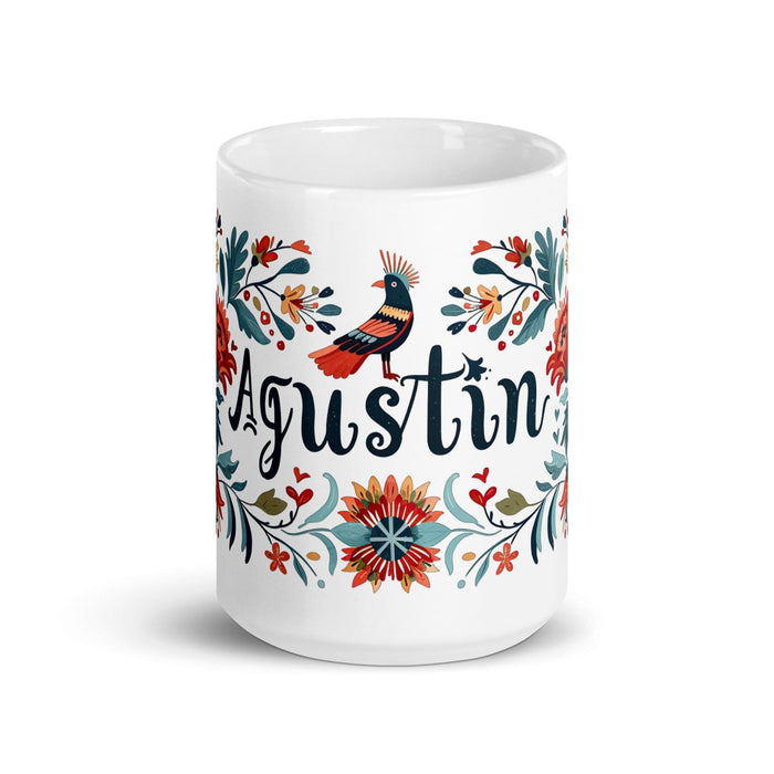 Agustín Exclusive Name Art Piece Home Office Work Coffee Mug Mexican Spanish Pride Gift Cup One-Of-A-Kind Calligraphy White Glossy Mug | A10 Mexicada