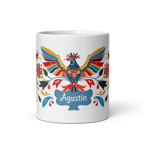 Agustín Exclusive Name Art Piece Home Office Work Coffee Mug Mexican Spanish Pride Gift Cup One-Of-A-Kind Calligraphy White Glossy Mug | A11 Mexicada