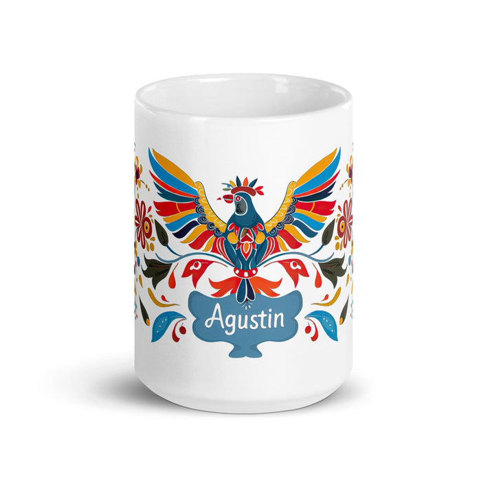 Agustín Exclusive Name Art Piece Home Office Work Coffee Mug Mexican Spanish Pride Gift Cup One-Of-A-Kind Calligraphy White Glossy Mug | A11 Mexicada