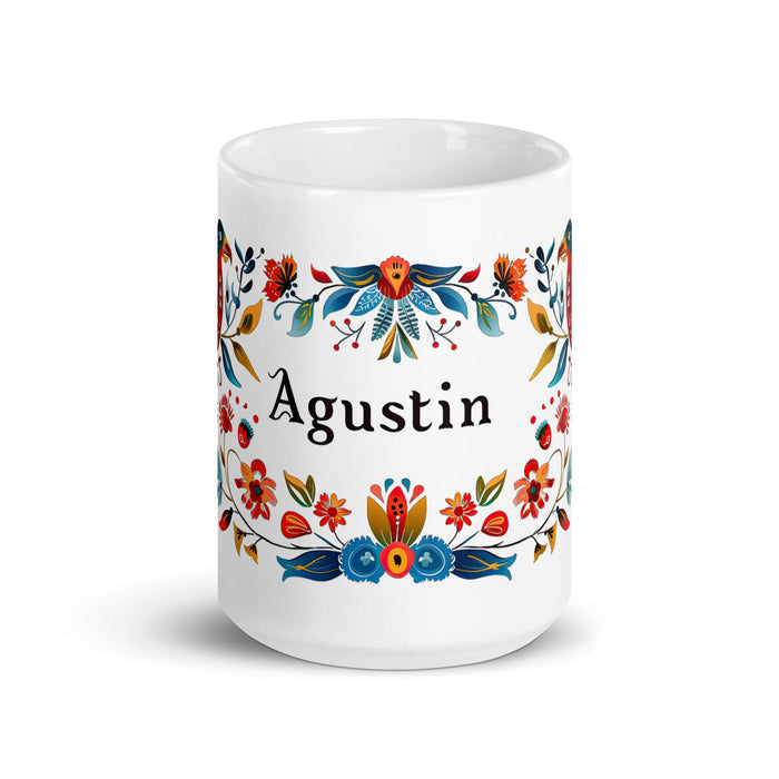 Agustín Exclusive Name Art Piece Home Office Work Coffee Mug Mexican Spanish Pride Gift Cup One - Of - A - Kind Calligraphy White Glossy Mug | A12 - Mexicada