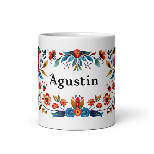 Agustín Exclusive Name Art Piece Home Office Work Coffee Mug Mexican Spanish Pride Gift Cup One-Of-A-Kind Calligraphy White Glossy Mug | A12 Mexicada