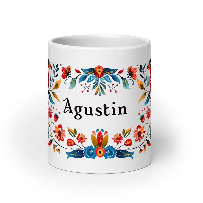 Agustín Exclusive Name Art Piece Home Office Work Coffee Mug Mexican Spanish Pride Gift Cup One-Of-A-Kind Calligraphy White Glossy Mug | A12 Mexicada