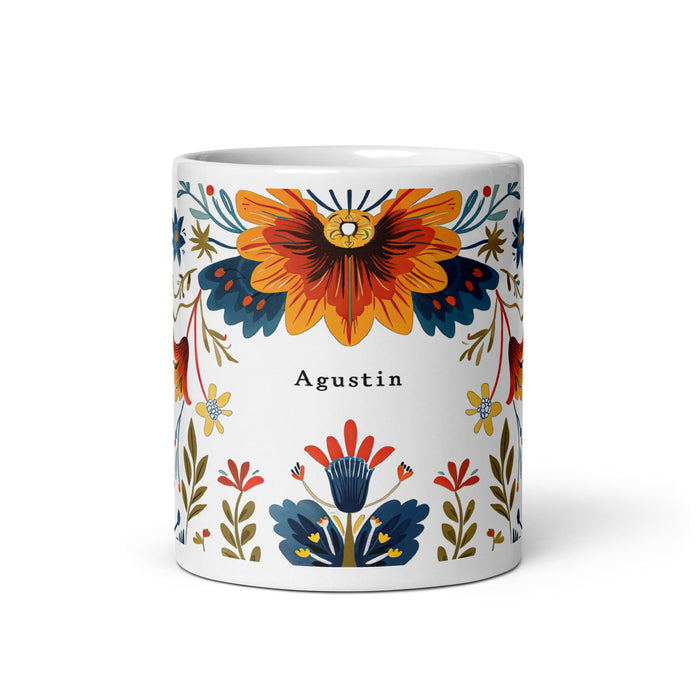 Agustín Exclusive Name Art Piece Home Office Work Coffee Mug Mexican Spanish Pride Gift Cup One - Of - A - Kind Calligraphy White Glossy Mug | A13 - Mexicada