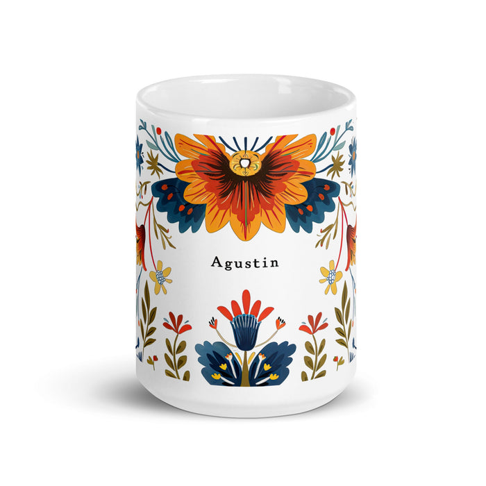 Agustín Exclusive Name Art Piece Home Office Work Coffee Mug Mexican Spanish Pride Gift Cup One - Of - A - Kind Calligraphy White Glossy Mug | A13 - Mexicada