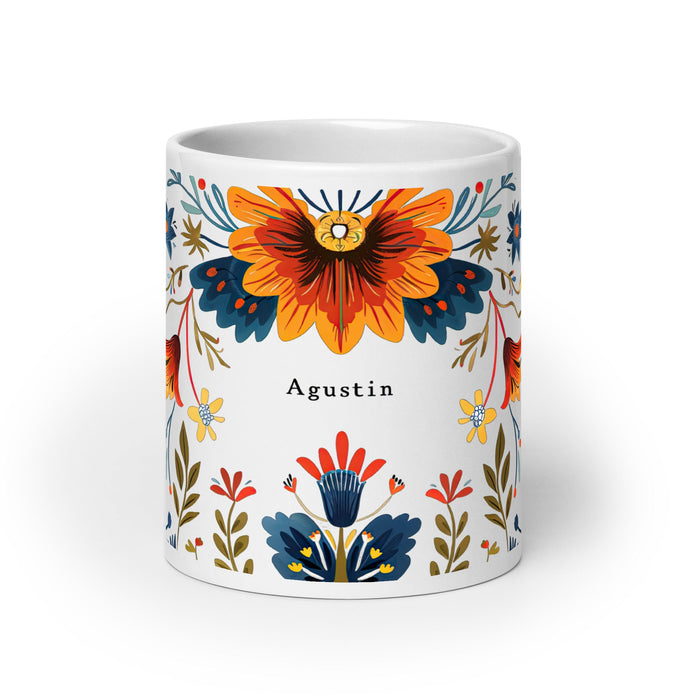 Agustín Exclusive Name Art Piece Home Office Work Coffee Mug Mexican Spanish Pride Gift Cup One - Of - A - Kind Calligraphy White Glossy Mug | A13 - Mexicada