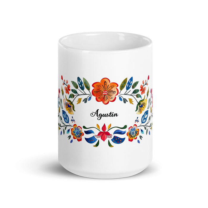 Agustín Exclusive Name Art Piece Home Office Work Coffee Mug Mexican Spanish Pride Gift Cup One - Of - A - Kind Calligraphy White Glossy Mug | A14 - Mexicada