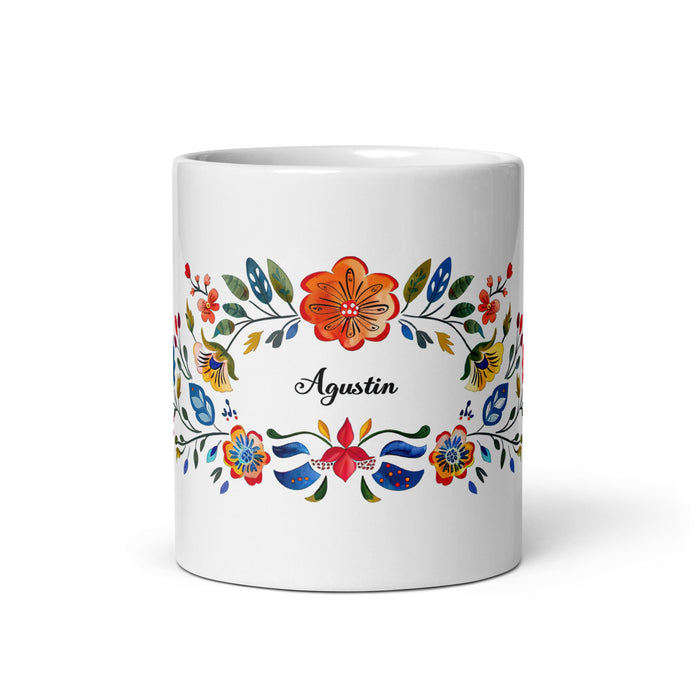 Agustín Exclusive Name Art Piece Home Office Work Coffee Mug Mexican Spanish Pride Gift Cup One - Of - A - Kind Calligraphy White Glossy Mug | A14 - Mexicada