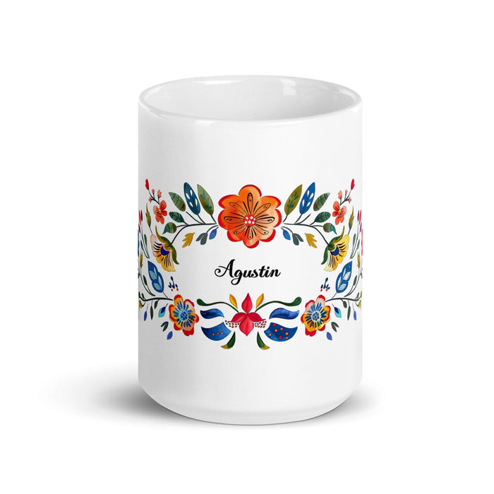 Agustín Exclusive Name Art Piece Home Office Work Coffee Mug Mexican Spanish Pride Gift Cup One-Of-A-Kind Calligraphy White Glossy Mug | A14 Mexicada