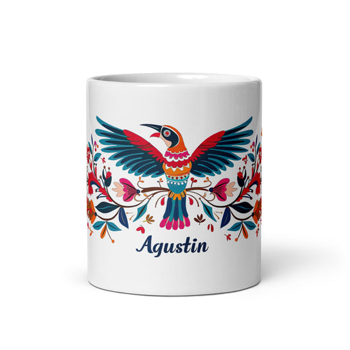 Agustín Exclusive Name Art Piece Home Office Work Coffee Mug Mexican Spanish Pride Gift Cup One - Of - A - Kind Calligraphy White Glossy Mug | A15 - Mexicada