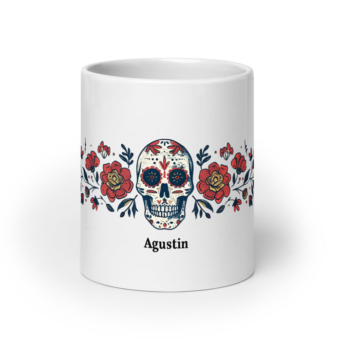 Agustín Exclusive Name Art Piece Home Office Work Coffee Mug Mexican Spanish Pride Gift Cup One - Of - A - Kind Calligraphy White Glossy Mug | A16 - Mexicada