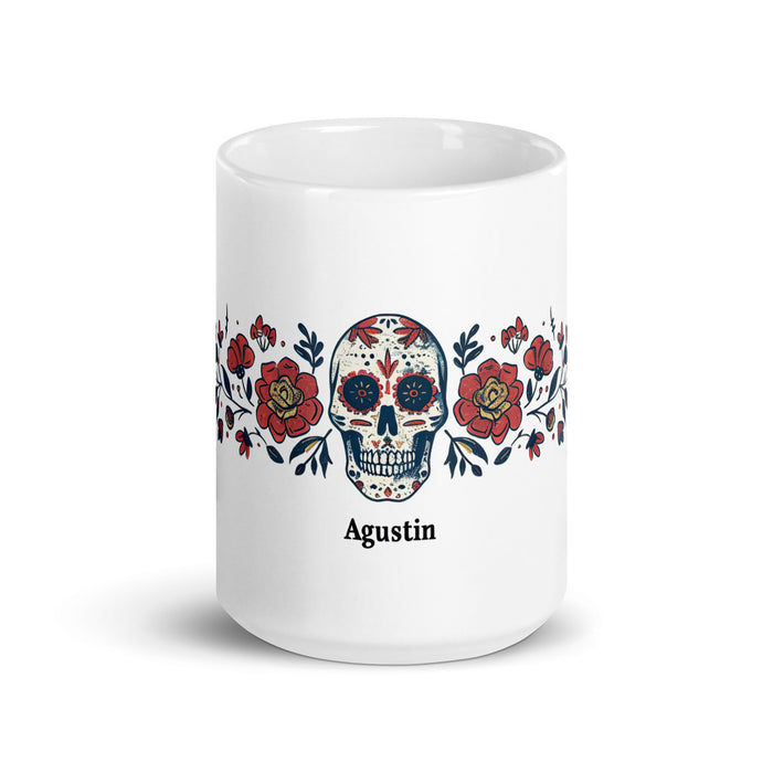 Agustín Exclusive Name Art Piece Home Office Work Coffee Mug Mexican Spanish Pride Gift Cup One - Of - A - Kind Calligraphy White Glossy Mug | A16 - Mexicada