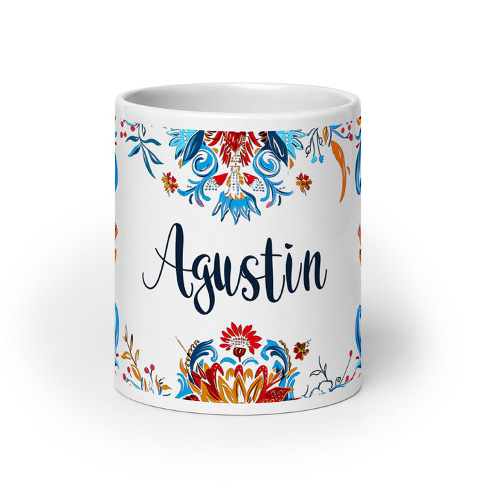 Agustín Exclusive Name Art Piece Home Office Work Coffee Mug Mexican Spanish Pride Gift Cup One - Of - A - Kind Calligraphy White Glossy Mug | A17 - Mexicada