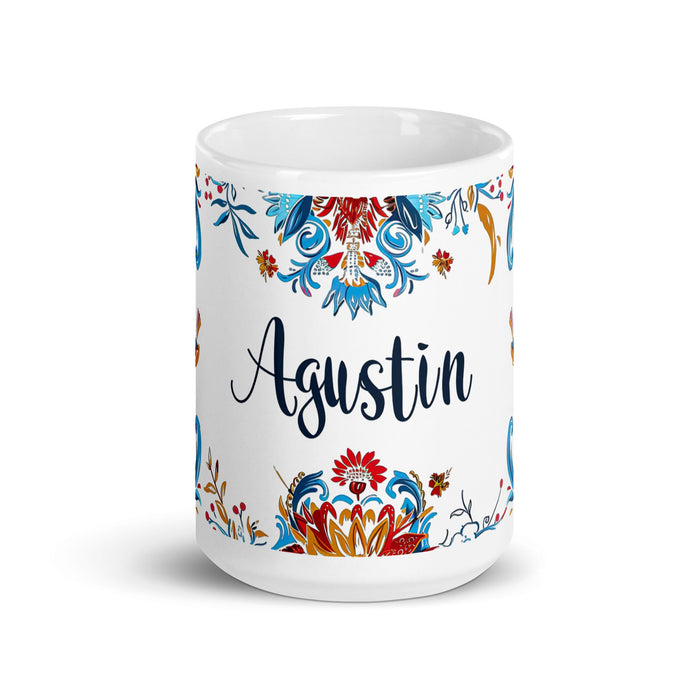 Agustín Exclusive Name Art Piece Home Office Work Coffee Mug Mexican Spanish Pride Gift Cup One - Of - A - Kind Calligraphy White Glossy Mug | A17 - Mexicada