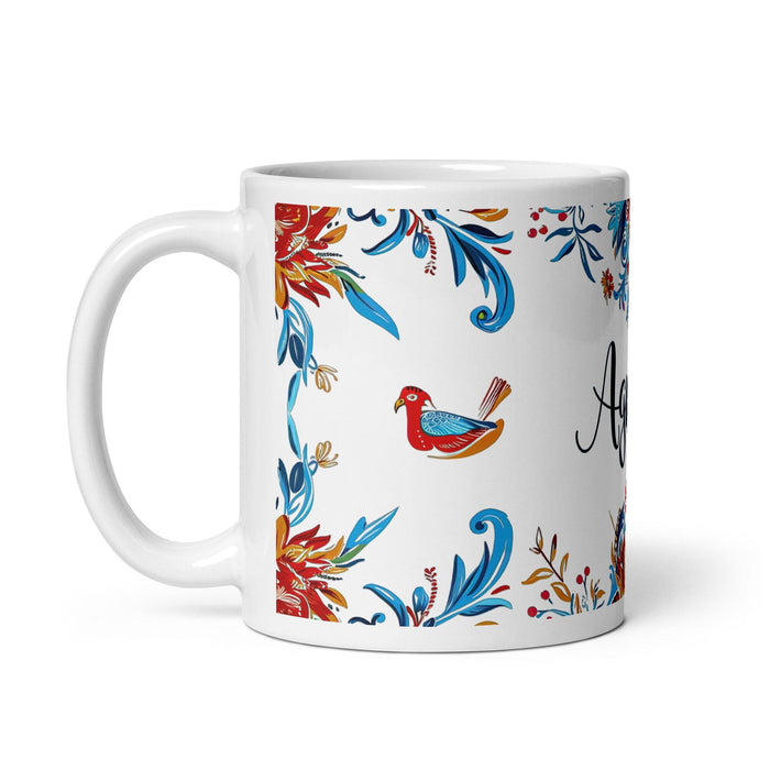 Agustín Exclusive Name Art Piece Home Office Work Coffee Mug Mexican Spanish Pride Gift Cup One-Of-A-Kind Calligraphy White Glossy Mug | A17 Mexicada