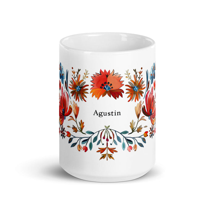 Agustín Exclusive Name Art Piece Home Office Work Coffee Mug Mexican Spanish Pride Gift Cup One - Of - A - Kind Calligraphy White Glossy Mug | A19 - Mexicada