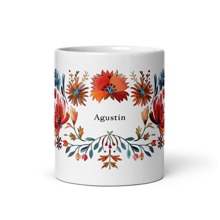 Agustín Exclusive Name Art Piece Home Office Work Coffee Mug Mexican Spanish Pride Gift Cup One-Of-A-Kind Calligraphy White Glossy Mug | A19 Mexicada