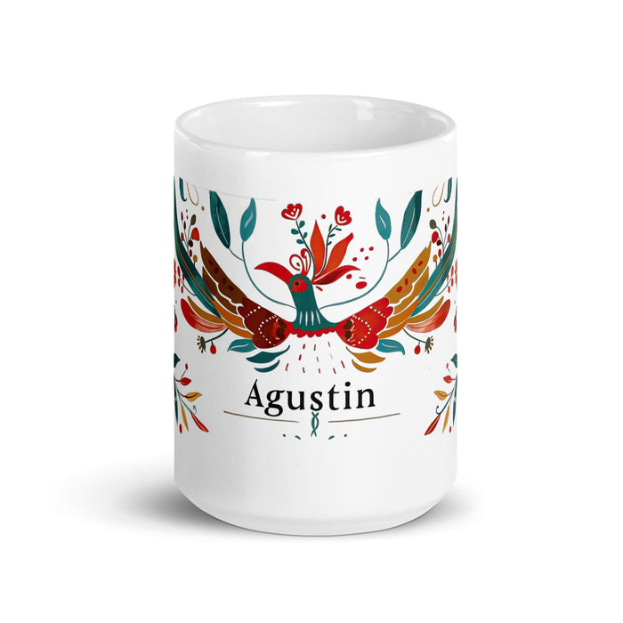 Agustín Exclusive Name Art Piece Home Office Work Coffee Mug Mexican Spanish Pride Gift Cup One-Of-A-Kind Calligraphy White Glossy Mug | A2 Mexicada