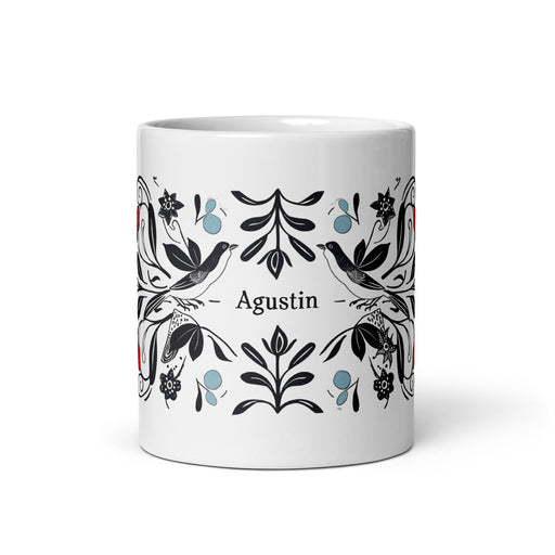 Agustín Exclusive Name Art Piece Home Office Work Coffee Mug Mexican Spanish Pride Gift Cup One - Of - A - Kind Calligraphy White Glossy Mug | A20 - Mexicada