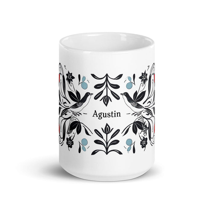 Agustín Exclusive Name Art Piece Home Office Work Coffee Mug Mexican Spanish Pride Gift Cup One-Of-A-Kind Calligraphy White Glossy Mug | A20 Mexicada