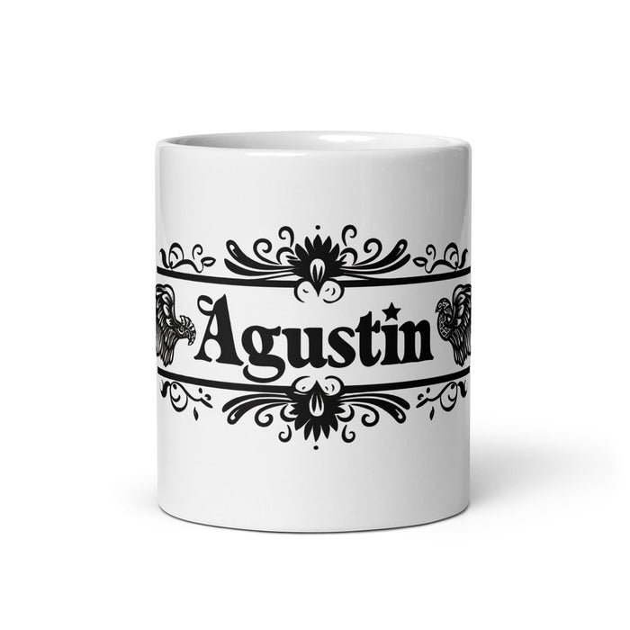 Agustín Exclusive Name Art Piece Home Office Work Coffee Mug Mexican Spanish Pride Gift Cup One - Of - A - Kind Calligraphy White Glossy Mug | A3 - Mexicada