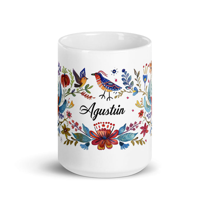 Agustín Exclusive Name Art Piece Home Office Work Coffee Mug Mexican Spanish Pride Gift Cup One - Of - A - Kind Calligraphy White Glossy Mug | A4 - Mexicada