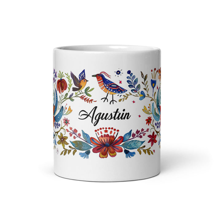 Agustín Exclusive Name Art Piece Home Office Work Coffee Mug Mexican Spanish Pride Gift Cup One - Of - A - Kind Calligraphy White Glossy Mug | A4 - Mexicada