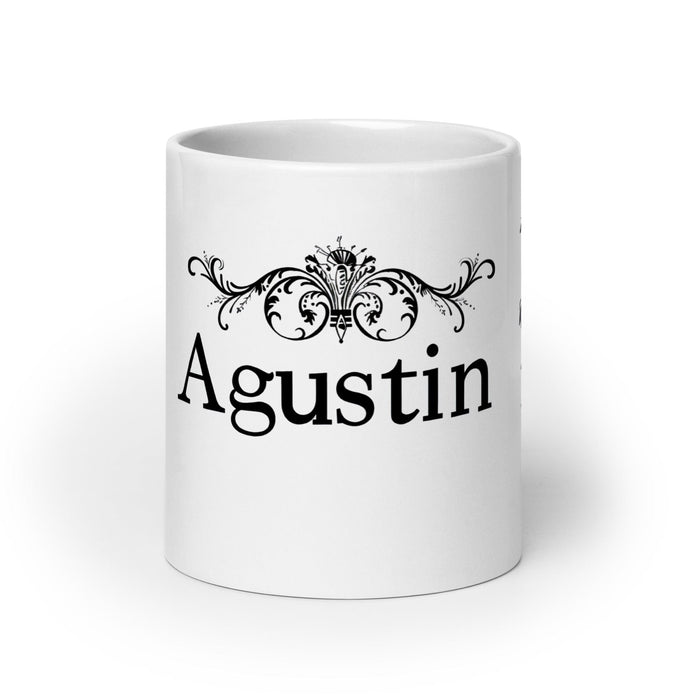 Agustín Exclusive Name Art Piece Home Office Work Coffee Mug Mexican Spanish Pride Gift Cup One-Of-A-Kind Calligraphy White Glossy Mug | A6 Mexicada