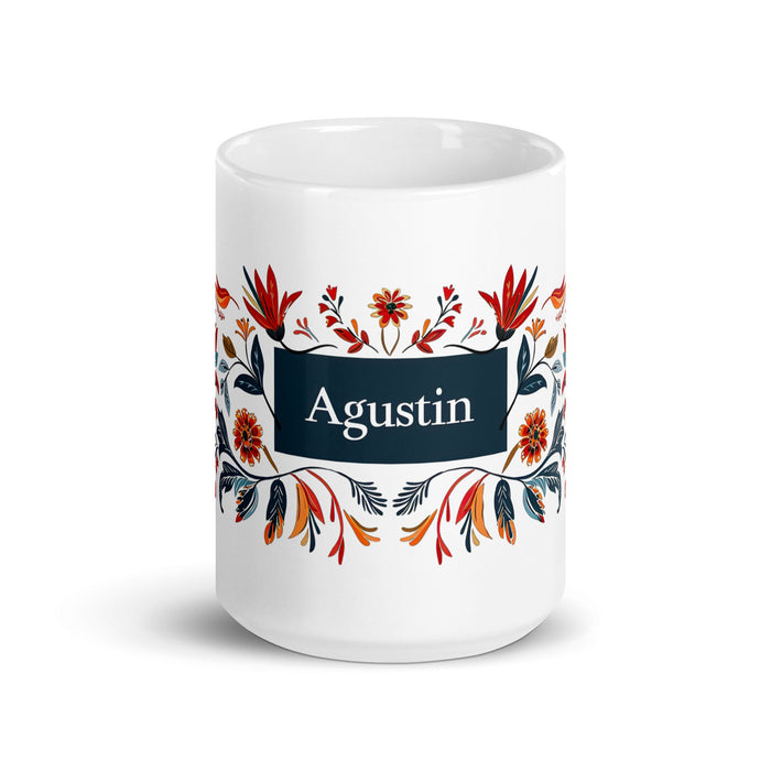 Agustín Exclusive Name Art Piece Home Office Work Coffee Mug Mexican Spanish Pride Gift Cup One - Of - A - Kind Calligraphy White Glossy Mug | A7 - Mexicada