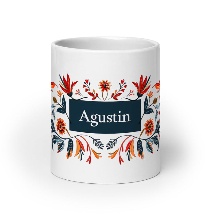 Agustín Exclusive Name Art Piece Home Office Work Coffee Mug Mexican Spanish Pride Gift Cup One - Of - A - Kind Calligraphy White Glossy Mug | A7 - Mexicada