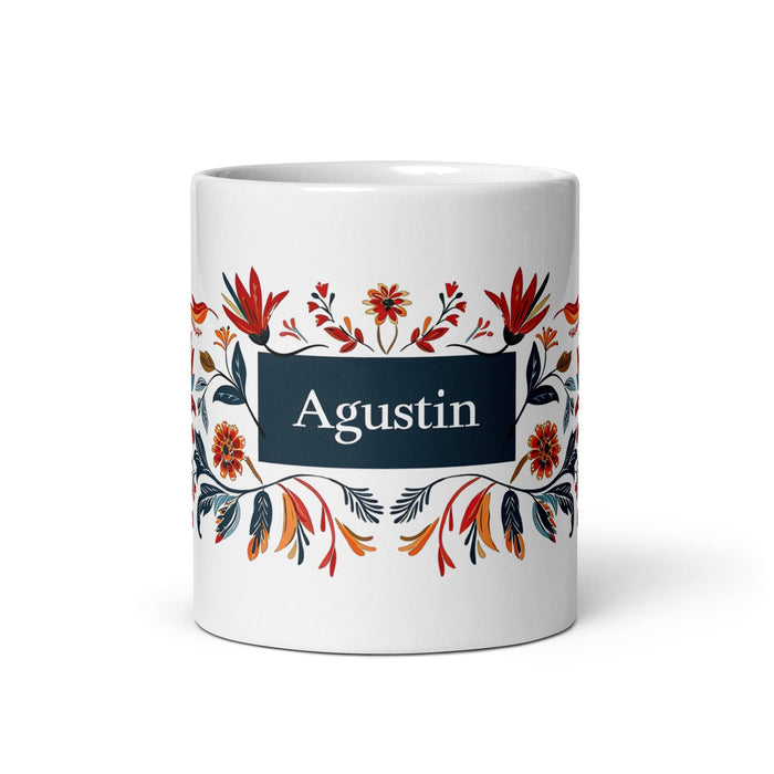 Agustín Exclusive Name Art Piece Home Office Work Coffee Mug Mexican Spanish Pride Gift Cup One-Of-A-Kind Calligraphy White Glossy Mug | A7 Mexicada