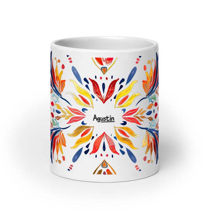 Agustín Exclusive Name Art Piece Home Office Work Coffee Mug Mexican Spanish Pride Gift Cup One - Of - A - Kind Calligraphy White Glossy Mug | A8 - Mexicada