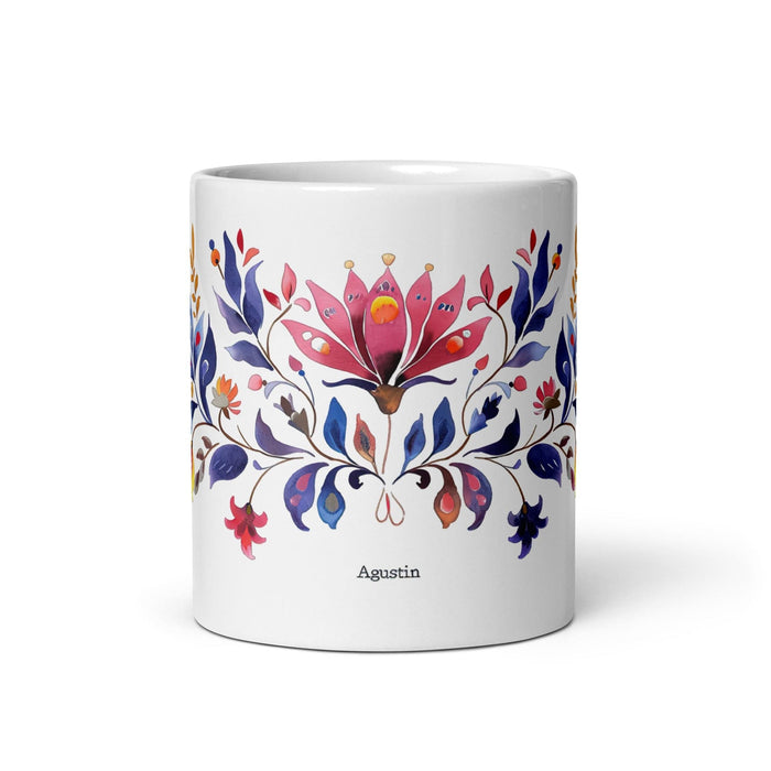 Agustín Exclusive Name Art Piece Home Office Work Coffee Mug Mexican Spanish Pride Gift Cup One-Of-A-Kind Calligraphy White Glossy Mug | A9 Mexicada