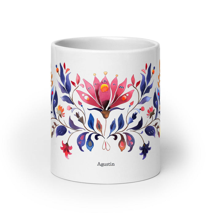 Agustín Exclusive Name Art Piece Home Office Work Coffee Mug Mexican Spanish Pride Gift Cup One-Of-A-Kind Calligraphy White Glossy Mug | A9 Mexicada