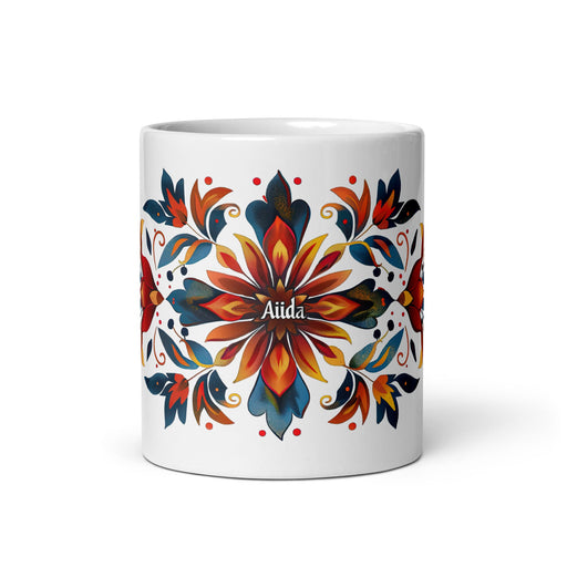 Aída Exclusive Name Art Piece Home Office Work Coffee Mug Mexican Spanish Pride Gift Cup One - Of - A - Kind Calligraphy White Glossy Mug | A1 - Mexicada