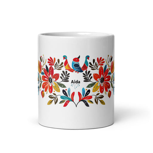 Aída Exclusive Name Art Piece Home Office Work Coffee Mug Mexican Spanish Pride Gift Cup One - Of - A - Kind Calligraphy White Glossy Mug | A10 - Mexicada