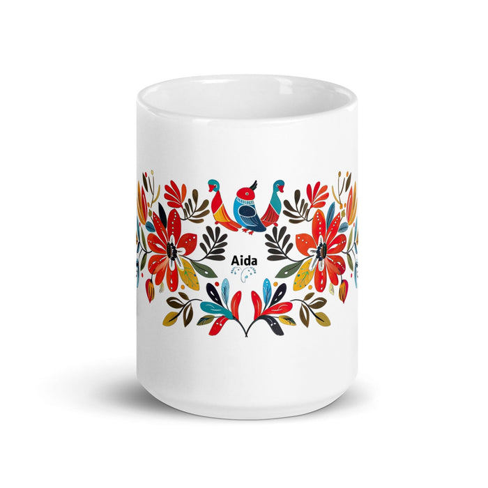 Aída Exclusive Name Art Piece Home Office Work Coffee Mug Mexican Spanish Pride Gift Cup One-Of-A-Kind Calligraphy White Glossy Mug | A10 Mexicada