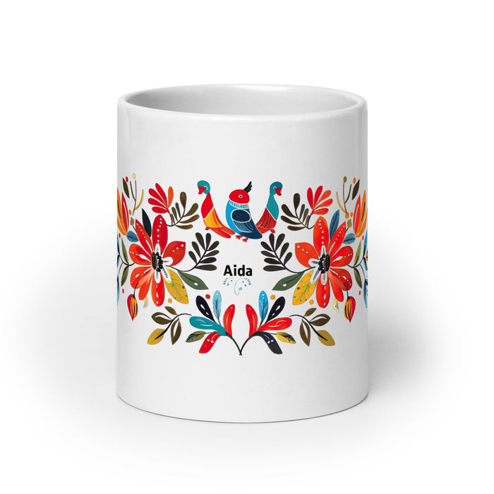 Aída Exclusive Name Art Piece Home Office Work Coffee Mug Mexican Spanish Pride Gift Cup One-Of-A-Kind Calligraphy White Glossy Mug | A10 Mexicada