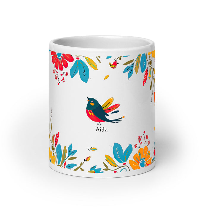 Aída Exclusive Name Art Piece Home Office Work Coffee Mug Mexican Spanish Pride Gift Cup One - Of - A - Kind Calligraphy White Glossy Mug | A11 - Mexicada