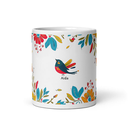 Aída Exclusive Name Art Piece Home Office Work Coffee Mug Mexican Spanish Pride Gift Cup One-Of-A-Kind Calligraphy White Glossy Mug | A11 Mexicada