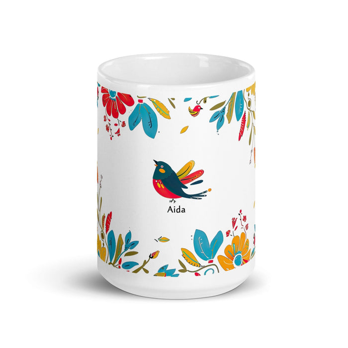 Aída Exclusive Name Art Piece Home Office Work Coffee Mug Mexican Spanish Pride Gift Cup One-Of-A-Kind Calligraphy White Glossy Mug | A11 Mexicada