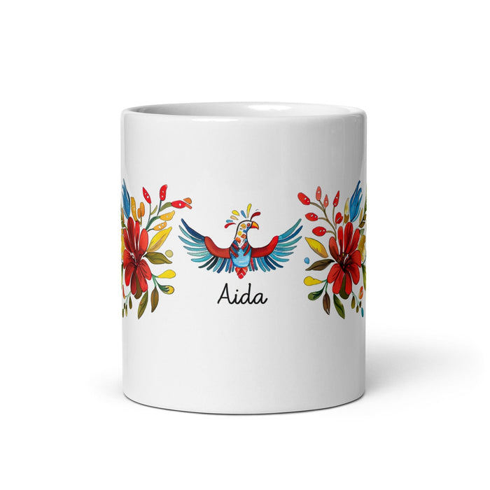 Aída Exclusive Name Art Piece Home Office Work Coffee Mug Mexican Spanish Pride Gift Cup One-Of-A-Kind Calligraphy White Glossy Mug | A12 Mexicada