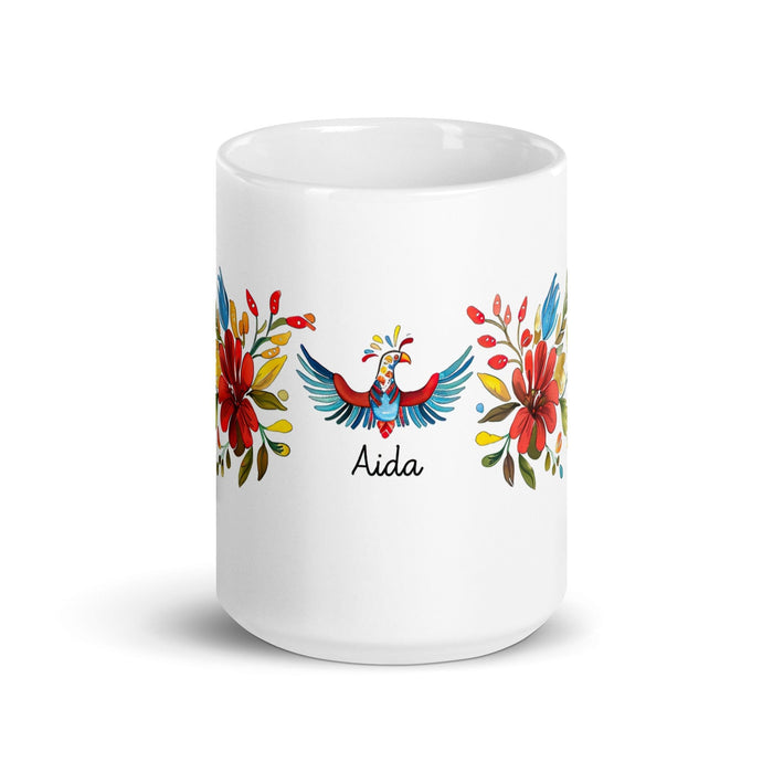 Aída Exclusive Name Art Piece Home Office Work Coffee Mug Mexican Spanish Pride Gift Cup One-Of-A-Kind Calligraphy White Glossy Mug | A12 Mexicada