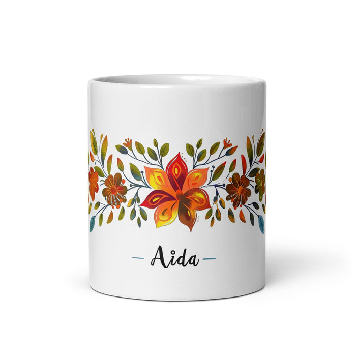 Aída Exclusive Name Art Piece Home Office Work Coffee Mug Mexican Spanish Pride Gift Cup One-Of-A-Kind Calligraphy White Glossy Mug | A13 Mexicada