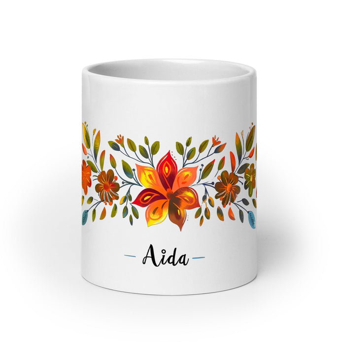 Aída Exclusive Name Art Piece Home Office Work Coffee Mug Mexican Spanish Pride Gift Cup One-Of-A-Kind Calligraphy White Glossy Mug | A13 Mexicada