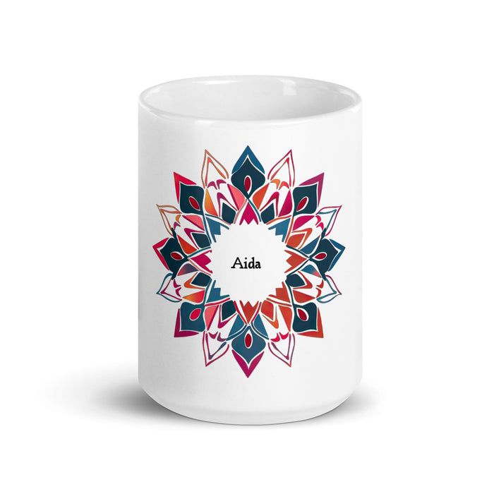 Aída Exclusive Name Art Piece Home Office Work Coffee Mug Mexican Spanish Pride Gift Cup One-Of-A-Kind Calligraphy White Glossy Mug | A14 Mexicada