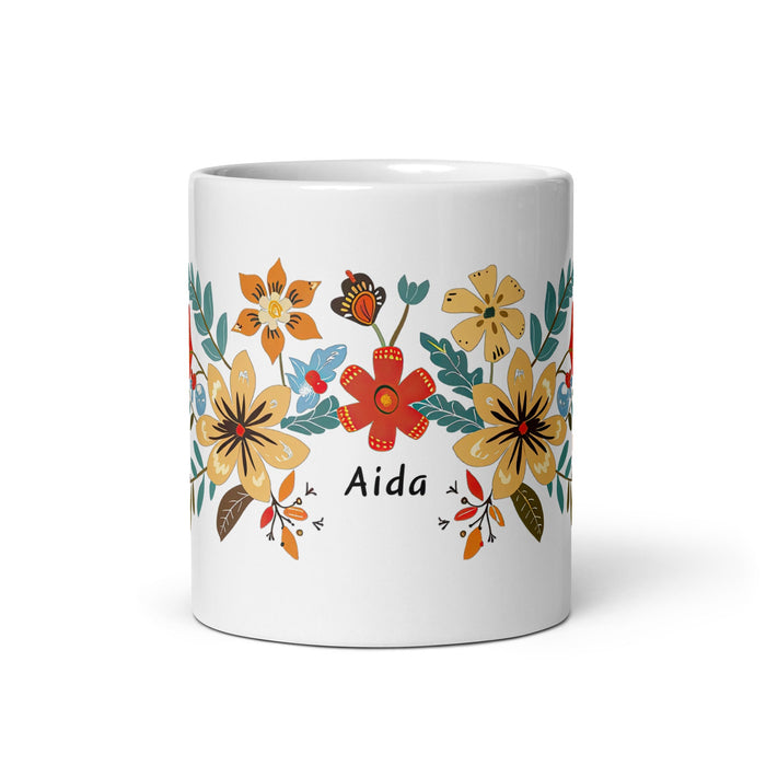 Aída Exclusive Name Art Piece Home Office Work Coffee Mug Mexican Spanish Pride Gift Cup One - Of - A - Kind Calligraphy White Glossy Mug | A15 - Mexicada