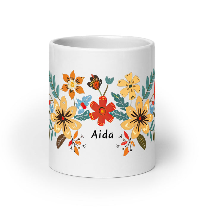 Aída Exclusive Name Art Piece Home Office Work Coffee Mug Mexican Spanish Pride Gift Cup One - Of - A - Kind Calligraphy White Glossy Mug | A15 - Mexicada