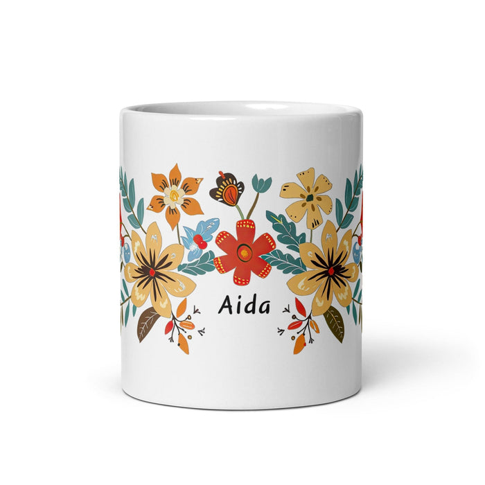 Aída Exclusive Name Art Piece Home Office Work Coffee Mug Mexican Spanish Pride Gift Cup One-Of-A-Kind Calligraphy White Glossy Mug | A15 Mexicada