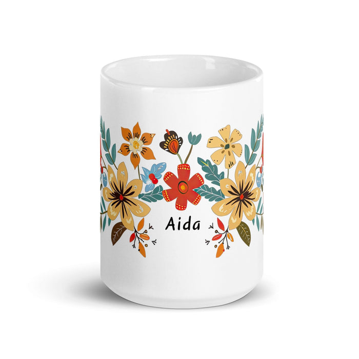 Aída Exclusive Name Art Piece Home Office Work Coffee Mug Mexican Spanish Pride Gift Cup One-Of-A-Kind Calligraphy White Glossy Mug | A15 Mexicada