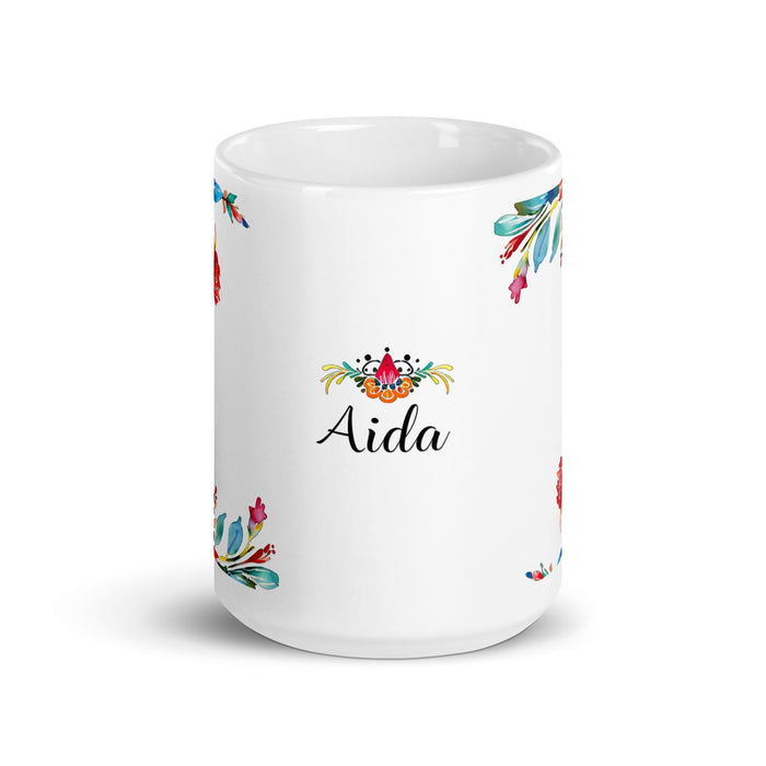 Aída Exclusive Name Art Piece Home Office Work Coffee Mug Mexican Spanish Pride Gift Cup One - Of - A - Kind Calligraphy White Glossy Mug | A16 - Mexicada